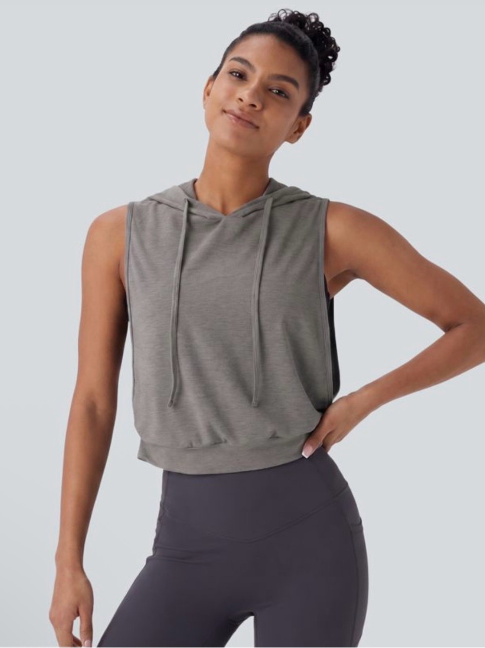 HALARA Hooded Sleeveless Crop Top in Heather Gray